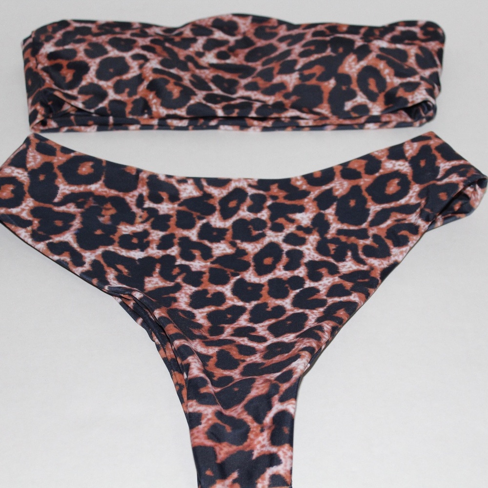 Shein Leopard Bandeau High Waisted Bikini Swimsuit